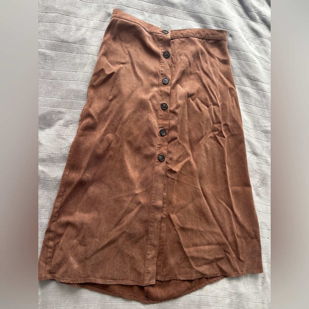 Nora Skirt Brown Button-Front Midi Skirt Cotton - Picture 3 of 10